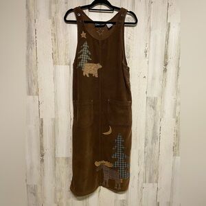 Vintage True Blue Brown Corduroy Patchwork Woodland Jumper Dress Small